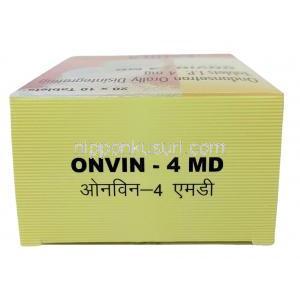 オンビン MD, オンダンセトロン 4 mg, 製造元：Cadila Pharma, 箱上面