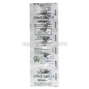 シフェン, クロミフェン 50 mg, 製造元：Serum Institute Of India Ltd, シート情報, 保管方法, 注意事項