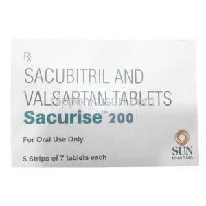 サキュライズ 200, サクビトリル 97 mg / バルサルタン 103 mg 7 錠, 製造元：Sun Pharma, 箱表面