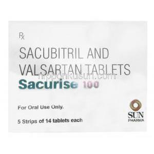 サキュライズ 100,サクビトリル 49 mg / バルサルタン 51 mg 14 錠, 製造元：Sun Pharma, 箱表面