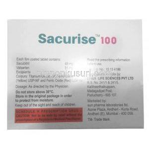 サキュライズ 100,サクビトリル 49 mg / バルサルタン 51 mg 14 錠, 製造元：Sun Pharma, 箱情報, 保管方法
