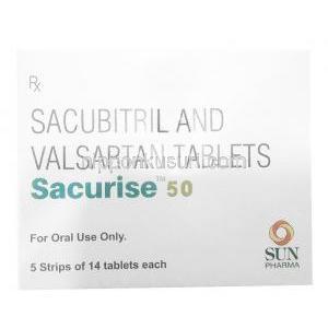 サキュライズ 50,サクビトリル 24 mg / バルサルタン 26 mg 14 錠,製造元：Sun Pharma, 箱表面