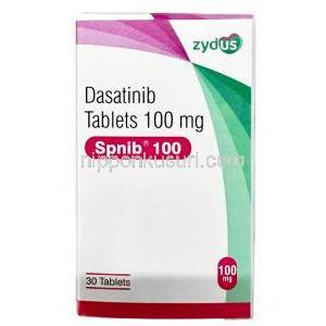 スプニブ,ダサチニブ 70 mg, 60 錠, 製造元：Zydus Oncosciences,箱表面