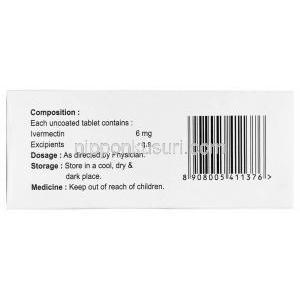 イベルジョン 6, イベルメクチン 6 mg,製造元： Johnlee Pharmaceuticals, 箱情報