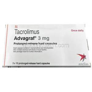 アドバグラフ, タクロリムス 3 mg, 製造元：Astellas, 箱表面