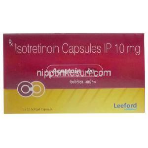 アクネトイン 10, イソトレチノイン 10 mg,製造元：Leeford healthcare,箱表面