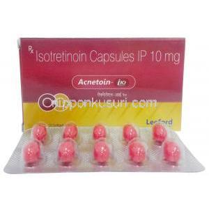 アクネトイン 10, イソトレチノイン 10 mg,製造元：Leeford healthcare,箱, シート