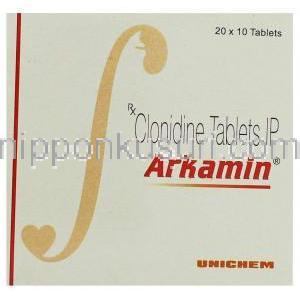 アルカミン Alkamin, クロニジン 100mcg 錠 (Unichem) 箱