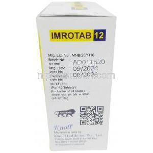 イムロタブ, イベルメクチン 12mg, 製造元：Knoll Healthcare Pvt Ltd, 箱情報 製造日, 消費期限