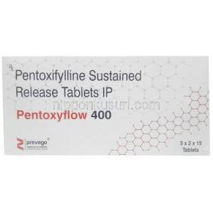 ペントキシフロー, ペントキシフィリン 400 mg, 徐放性錠 (ER錠), 製造元：Prevego Healthcare & Research Private Limited, 箱表面