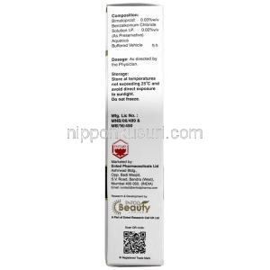 ラッシュファクター眼科用ソリューション, ビマトプロスト 0.03% 点眼美容液  2 mL, 製造元：Entod Pharmaceuticals Ltd,箱情報