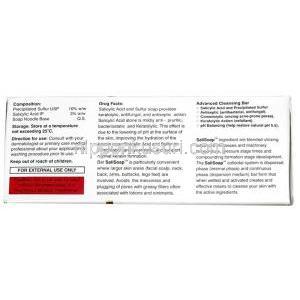 サリ石鹸, 硫黄 10% w/w / サリチル酸 3% w/w, 固形石鹸 100 g, 製造元：Entod Pharmaceuticals Ltd, 箱情報