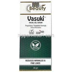 ヴァスキ フェイシャル ジェル セラム, 顔用美容ジェル 30 g, 製造元：Entod Pharmaceuticals Ltd, 箱表面