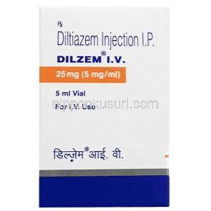 ジルゼム静脈内注射, ジルチアゼム 1mL あたり5 mg , 注射バイアル 5 mL, 製造元：Torrent Pharmaceuticals Ltd, 箱表面