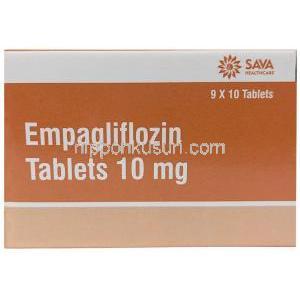 エンパグリフロジン (Sava社製), エンパグリフロジン 10 mg, 製造元：SAVA Healthcare Limited, 箱表面
