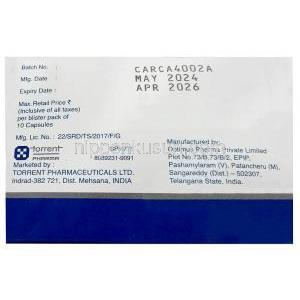 カリクエル, カリプラジン 1.5 mg, 製造元：Torrent Pharmaceuticals Ltd, 箱情報, 製造日, 消費期限.