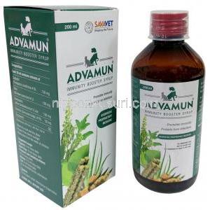 アドバマン免疫ブースターシロップ, シロップ（ペット用） 200 mL, 製造元：SAVA Healthcare,箱, ボトル