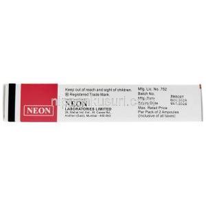 ラボロール注射 , Labetalol 20 mg, Ampoule 4 mL X 2本, 製造元：Neon Laboratories,箱情報, 製造日, 消費期限
