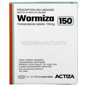 ワーミザ 150, フェンベンダゾール 150 mg, 製造元：Actiza Pharmaceutical Pvt. Ltd., 箱表面