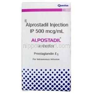 アルポスタジル注射, アルプロスタジル 500 mcg, 注射バイアル（静脈注入用,製造元： Questus Pharma, 箱表面