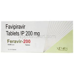 フェラビル 200, ファビピラビル 200 mg, 34 錠, 製造元：Xenon Pharma, 箱表面