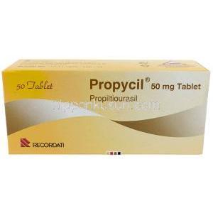 プロピシル, プロピルチオウラシル 50 mg, 製造元：Recordati, 箱表面