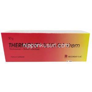 サーモブ クリーム, ベンジルニコチン酸エステル 10%/  エトフェナメート 1%  クリーム 50 g, 製造元：Recordati, 箱裏面