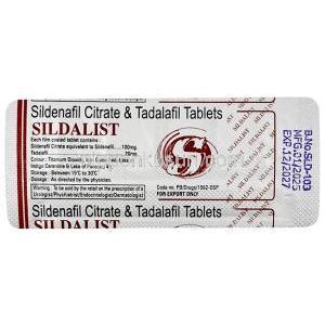 シダリスト,シルデナフィル 100mg/タダラフィル 20mg, 製造元：RSM Enterprises, シート情報
