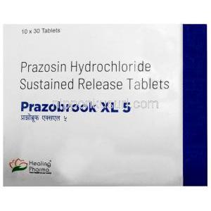 プラゾブルック XL, プラゾシン 5 mg, 製造元：Healing Pharma India Pvt Ltd, 箱表面
