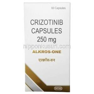 アルクロスワン, クリゾチニブ 250 mg, 60カプセル(1ボトル),製造元： Intas Pharmaceuticals Ltd, 箱表面