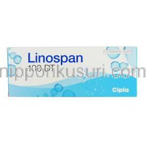 リネゾリド (ザイボックス ジェネリック),  リノスパンＤＴ LINOSPAN DT 100mg 分散型錠 (Cipla) 箱