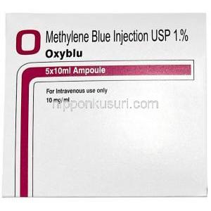 オキシーブルー,メチレンブルー注射, １ｍLあたり10 mg,製造元：Oscar, 箱表面