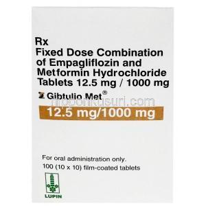 ギブトリオ メット, エンパグリフロジン 12.5mg/ メトホルミン 1000mg, 60 錠, 製造元：,Lupin Ltd, 箱表面
