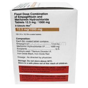 ギブトリオ メット, エンパグリフロジン 12.5mg/ メトホルミン 1000mg, 60 錠, 製造元：,Lupin Ltd, 箱情報, 成分, 保管方法