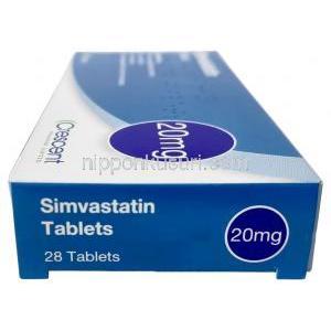 クレッセントファーマ製シンバスタチン,シンバスタチン 20mg, 製造元：Crescent Pharma, 箱側面