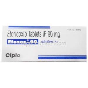 エトゾックス 90, エトリコキシブ 90 mg, 製造元：Cipla, 箱表面