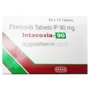 インタコキシア-90, エトリコキシブ 90 mg, 製造元：Intas Pharmaceuticals,箱表面