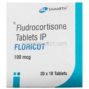 フロリコット,フルドロコルチゾン  100mcg,製造元： Samarth Life Science, 箱表面（新包装）