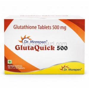 グルタクイック-500, グルタチオン 500 mg,製造元：Dr.Morepen Limited, 箱表面
