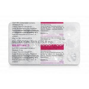 シロタイム 8, シロドシン8 mg,フィルムコーティング錠, 製造元：Intas Pharmaceuticals Ltd, シート情報