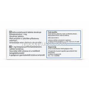 レキサルティ, ブレクスピプラゾール 1 mg, 製造元：Otsuka Pharmaceutical EU, 箱裏面