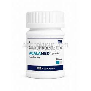 アカラメド, アカラブルチニブ 100 mg, 30 カプセル,製造元：Medicamen Biotech Ltd, ボトル表面