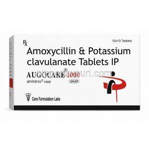 オーゴケア 1000 デュオ, アモキシシリン875mg/クラブラン酸125mg, 製造元：Care Formulation Labs Pvt Ltd,箱表面