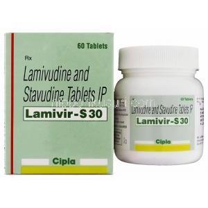 ラミビルS Lamivir S, ラミブジン・スタブジン配合 150mg/30mg 錠 (Cipla)