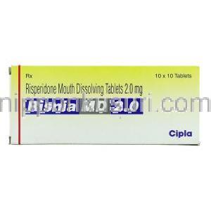 リスニア MD Risnia MD, リスパダール ジェネリック, リスペリドン 2mg 錠 (Cipla) 箱