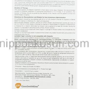 ピペラシン / タゾバクタム配合（Zobactin） ゾバクチン Zobactin 注射バイアル (GSK) 情報シート6