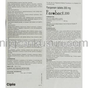ファロバクト Farobact, ファロネム Faronem, ファロム ジェネリック,  ファロペネム 200mg 錠 (Cipla) 情報シー