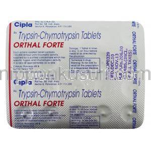 オーサル フォルテ Orthal Forte, トリプシン・キモトリプシン配合 錠 (Cipla) 包装裏面