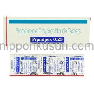 プラミペックス Pramipex, ビ・シフロールジェネリック, プラミペキソール 0.25mg 錠 (Sun Pharma)