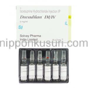 デュバディラン Duvadilan , ズファジラン ジェネリック,  イソクスプリン 5mg/ml (2ml x5本) 注射 (Solvay Pharma)
